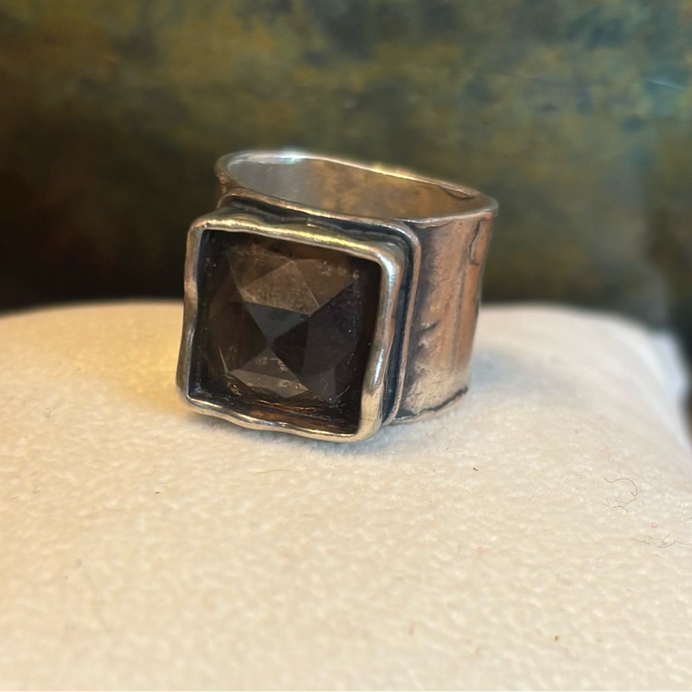 Vintage Silpada 925 Sterling Silver Wide Band Faceted Smoky Quartz Ring Size 6